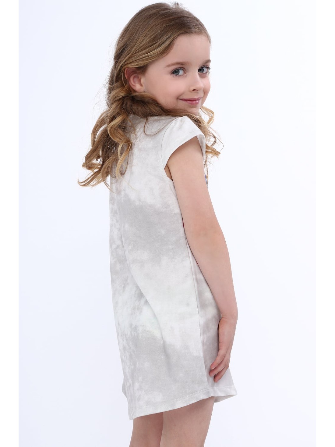 Kleid mit Pfau, hellgrau NDZ8128 – Online-Shop – Boutique